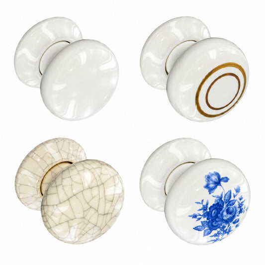 2x Ceramic Door Mortice Knobs - 60mm Pair - Choice of Four Designs