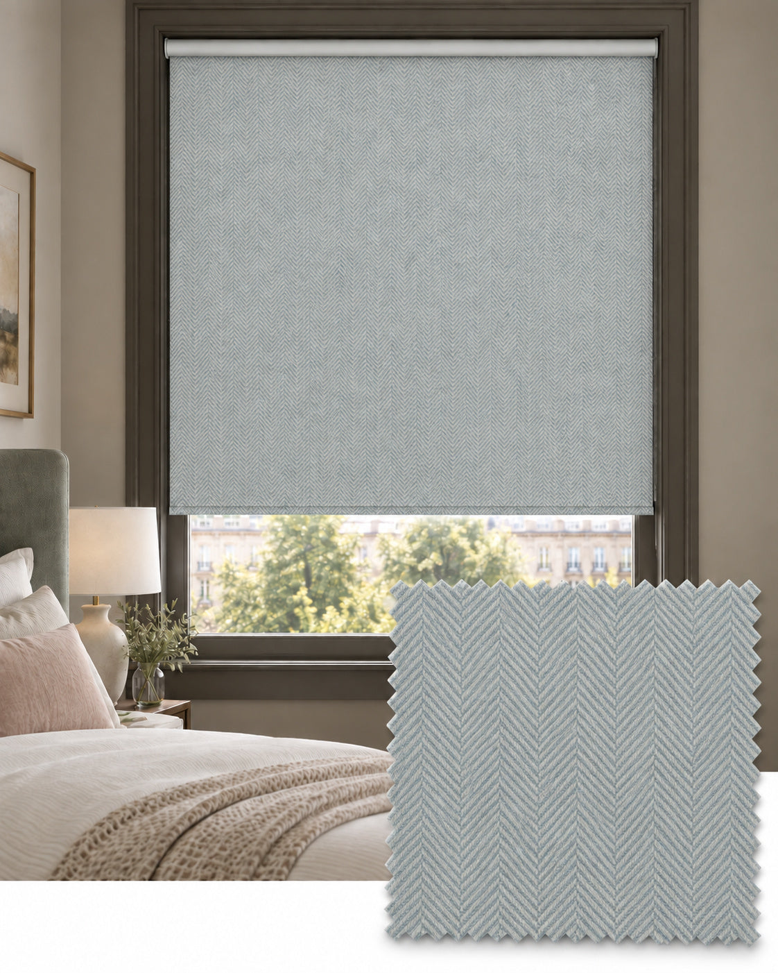 Herringbone Breeze Blue Roller Blind, Made to Measure