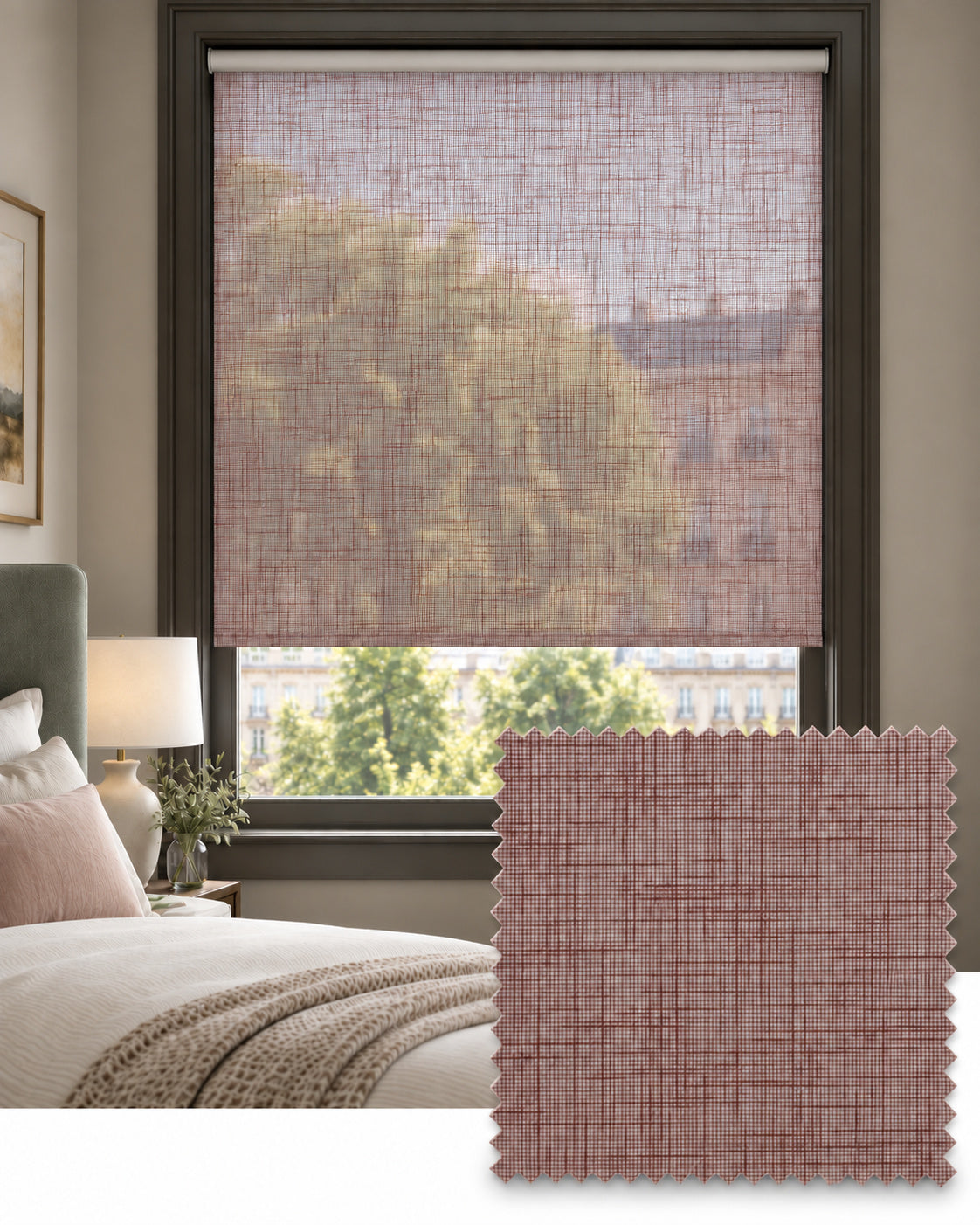 Open Linen Elderberry Roller Blind, Made to Measure - Delivery in 2-3 Weeks