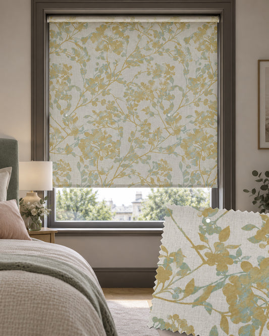 Blossom Ochre Roller Blind, Made to Measure