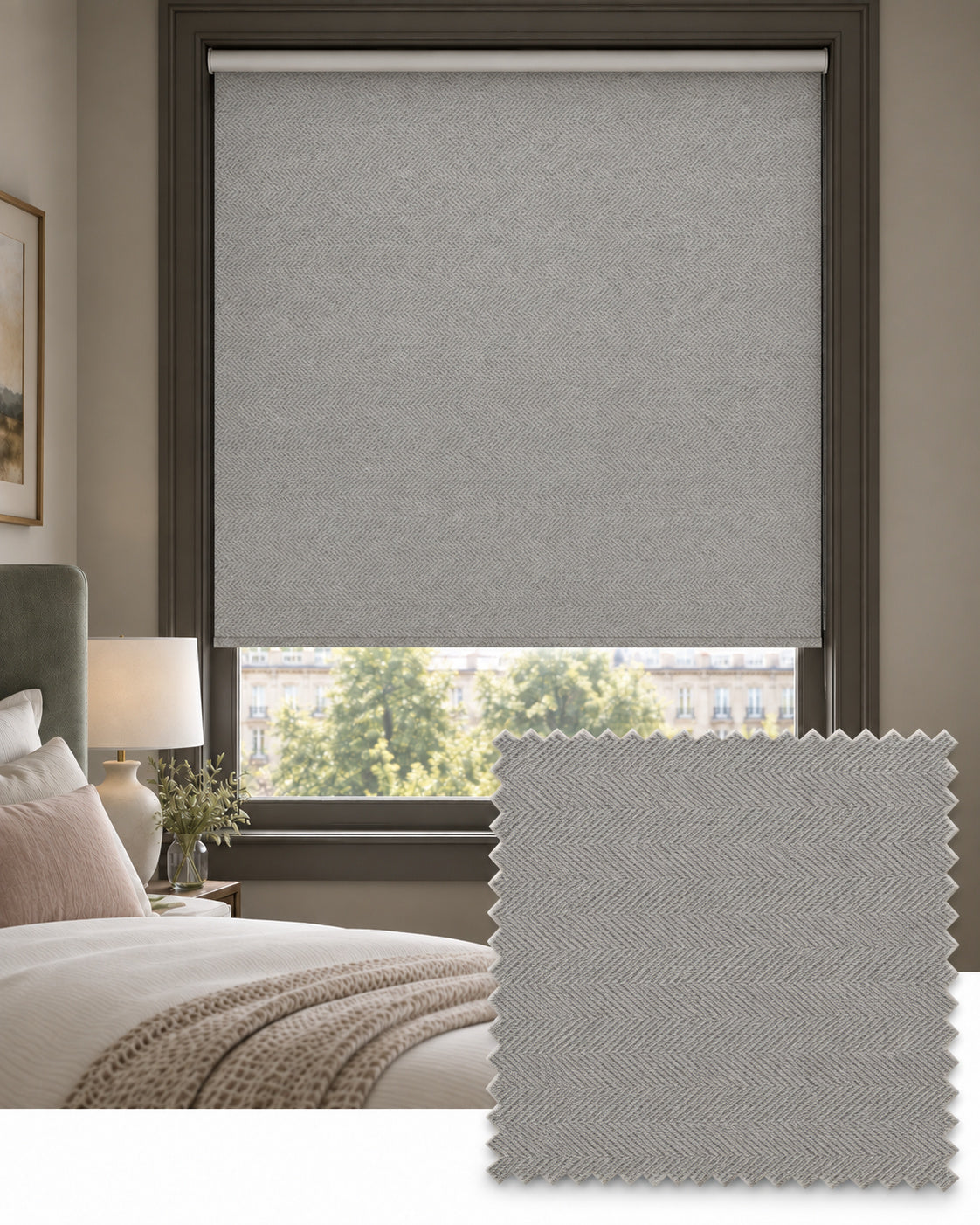 Herringbone Cool Grey Roller Blind, Made to Measure