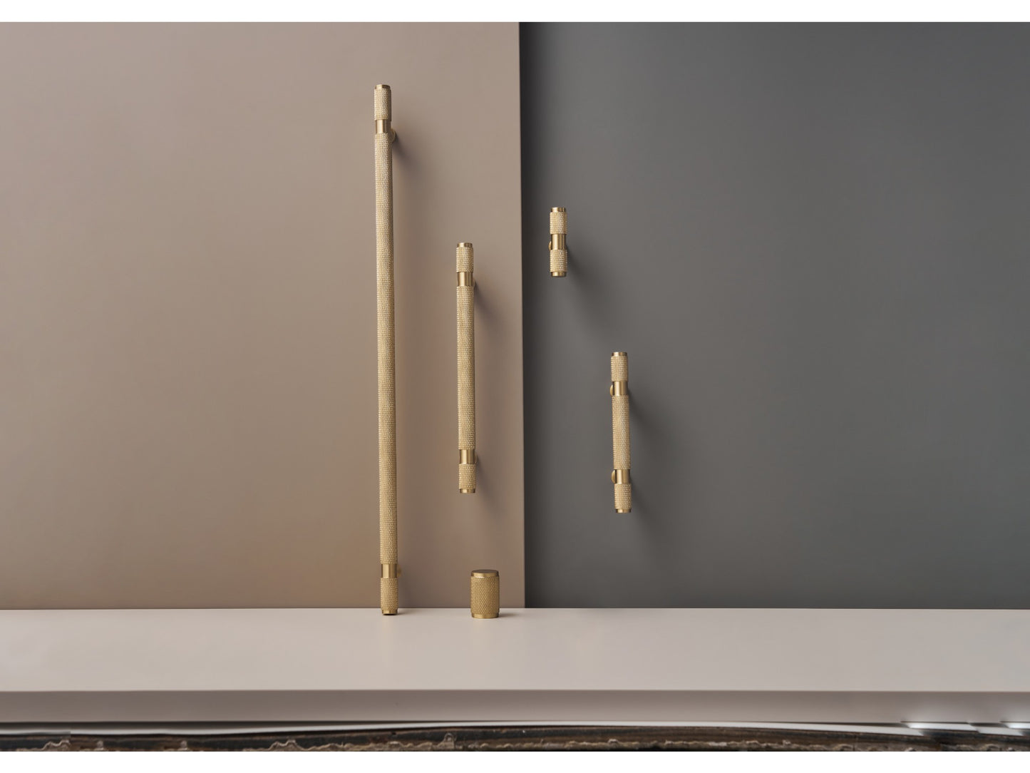 Knurled Solid Brass Cabinet Handle Collection - Brushed Brass