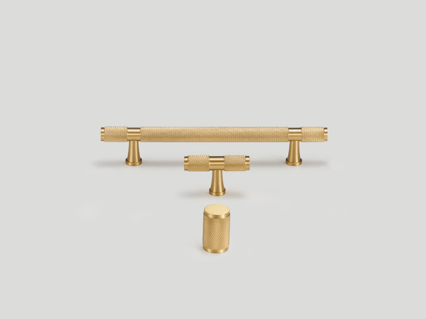 Knurled Solid Brass Cabinet Handle Collection - Brushed Brass