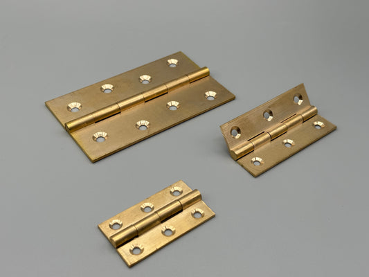 Pair of Solid Hinges for Doors & Cabinets - Unlacqured - Various Sizes - Pair