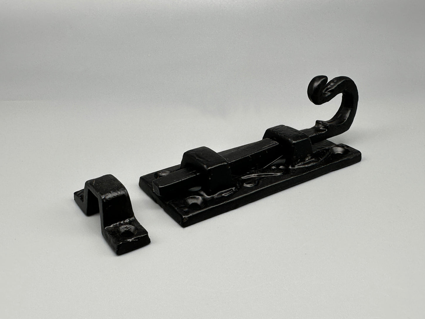 Curled Tail Forged Necked Black Tower Bolt - Aged Style - Various Size: 75mm (3" inch)
