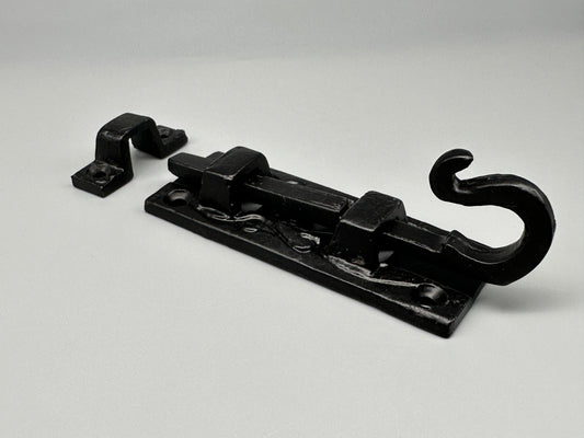 Curled Tail Forged Necked Black Tower Bolt - Aged Style - Various Size: 75mm (3" inch)