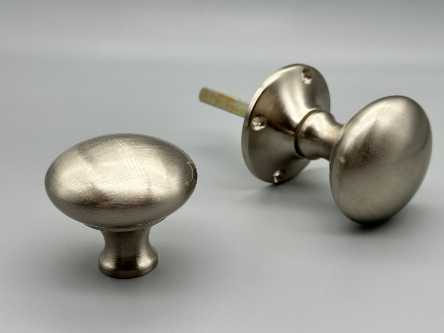 Pair of Brushed Nickel Victorian Rim Knobs  - Rim Mortice Set - 50mm Knobs