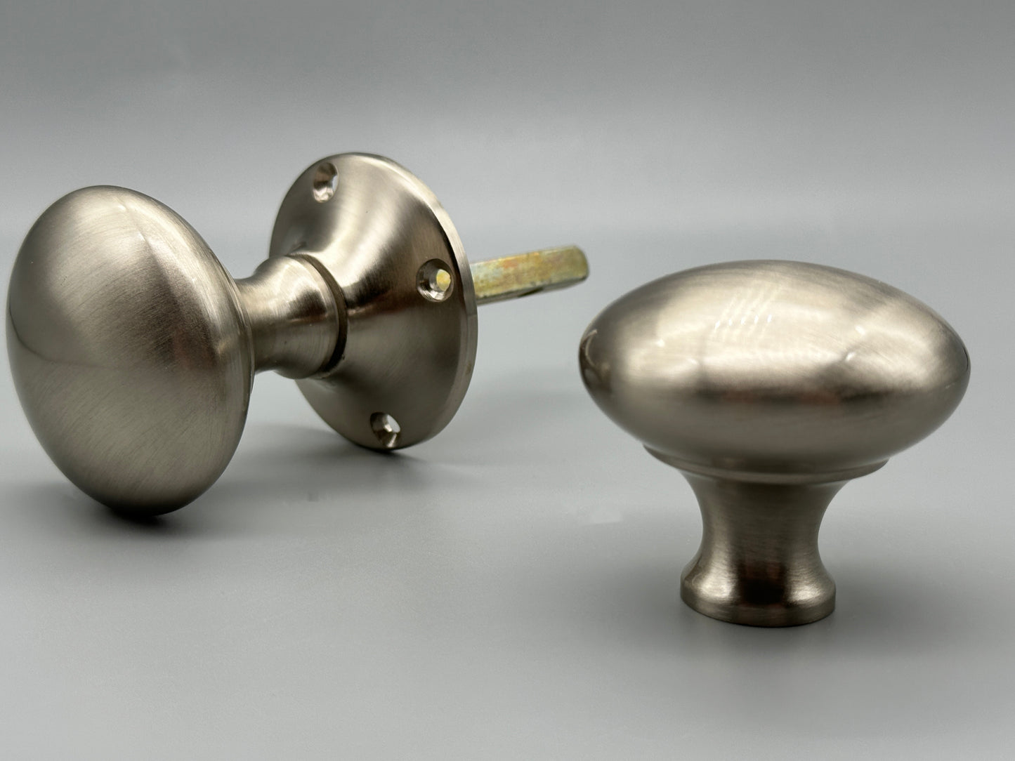 Pair of Brushed Nickel Victorian Rim Knobs  - Rim Mortice Set - 50mm Knobs