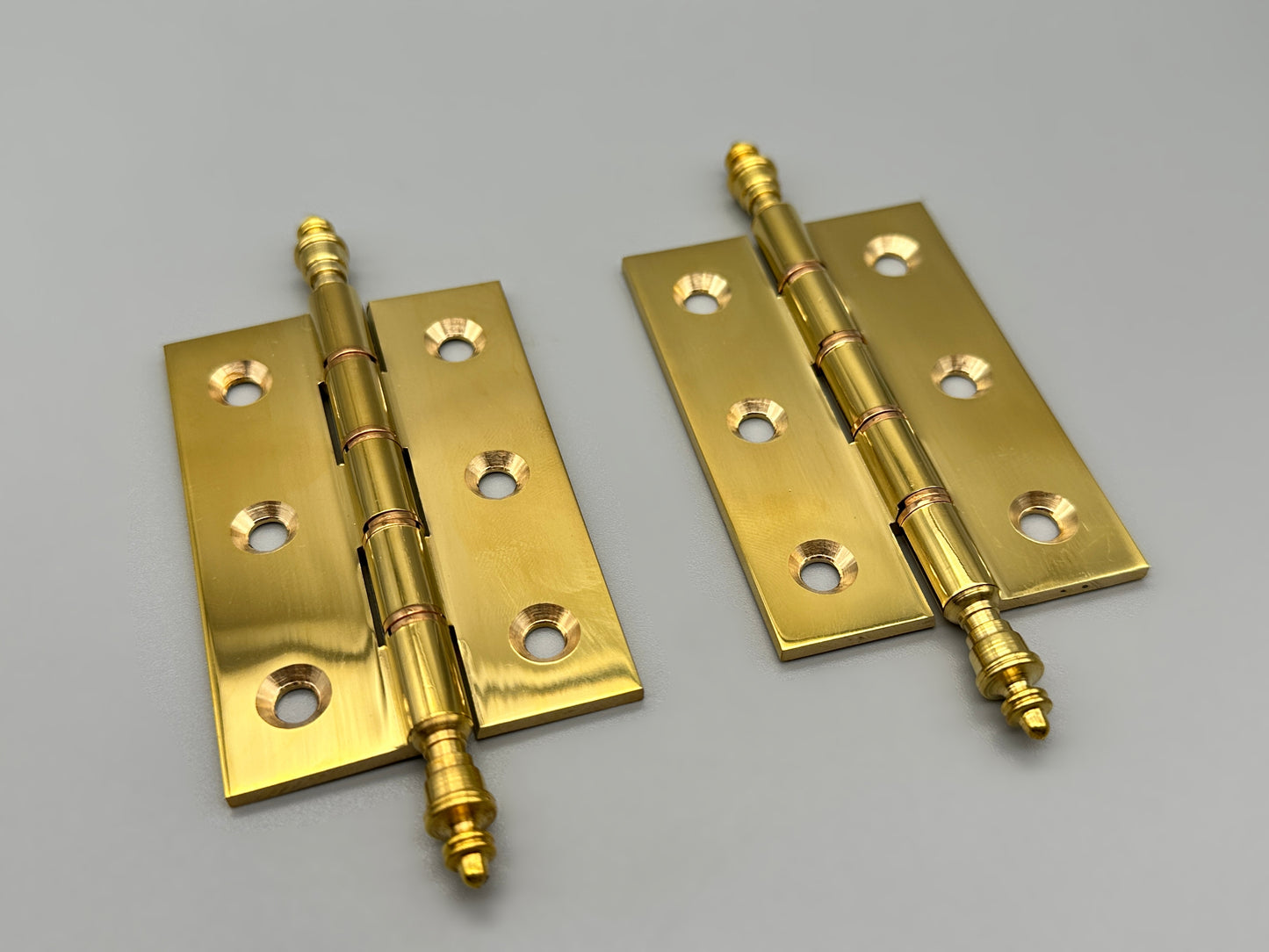 Pair of Solid Brass Hinges with Finials - Polished Brass - 76mm & 102mm - Pack of 2