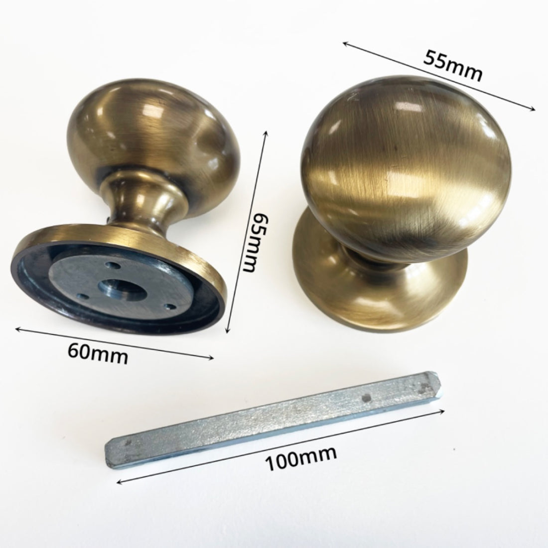 2x Jones Antique Brass Concealed Mortice Door Knobs - Pair