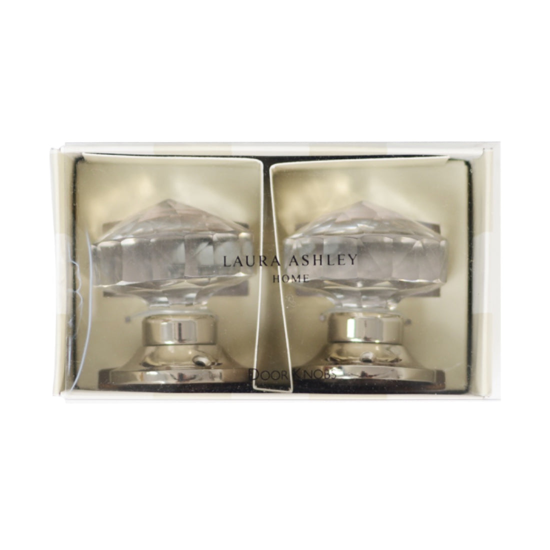 2x Laura Ashley Frances Glass Mortice Door Knobs - Chrome Pair