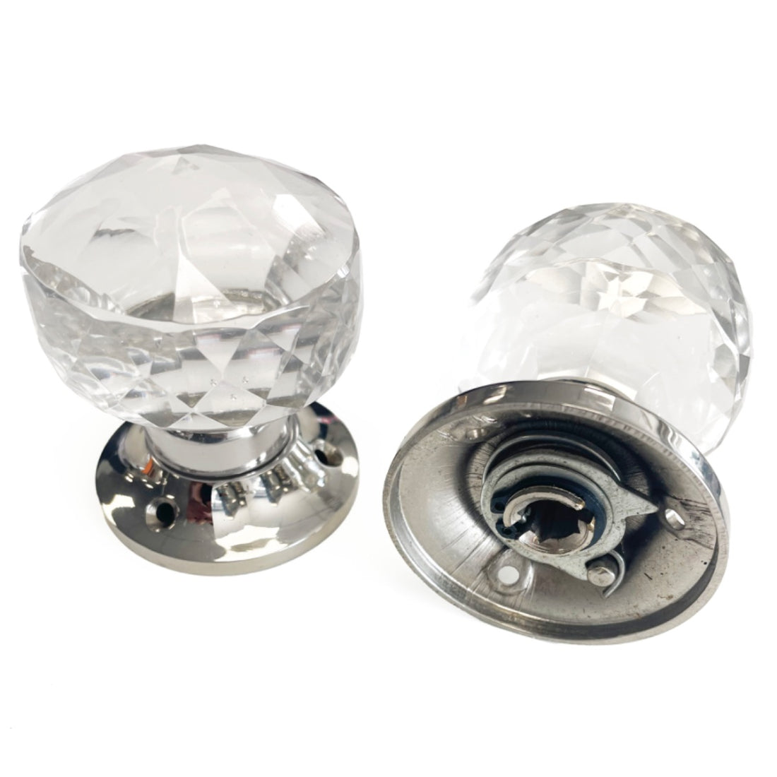 Jones Glass & Chrome Concealed Mortice Door Knobs - set
