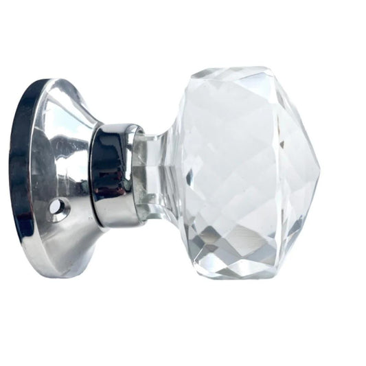 Jones Glass & Chrome Concealed Mortice Door Knobs - set