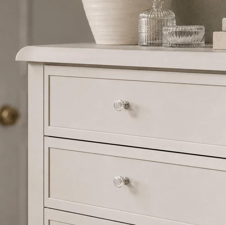 Jones Vivien Glass Drawer Pulls - Chrome Cabinet Knobs 30mm