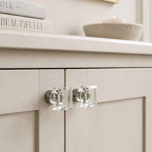 Jones Margot Square Glass Cabinet Knobs - Nickel 35mm