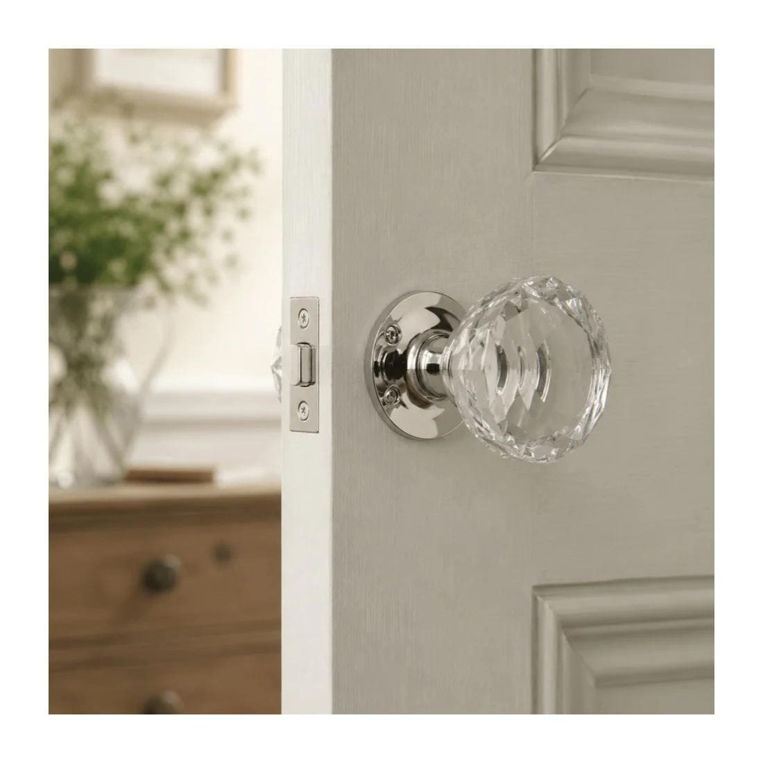 2x Laura Ashley Frances Glass Mortice Door Knobs - Chrome Pair