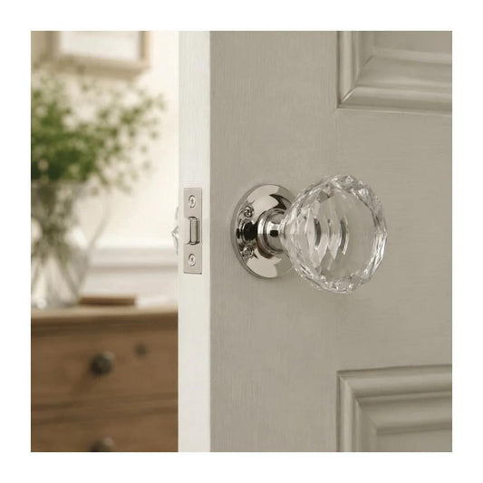 2x Laura Ashley Frances Glass Mortice Door Knobs - Chrome Pair
