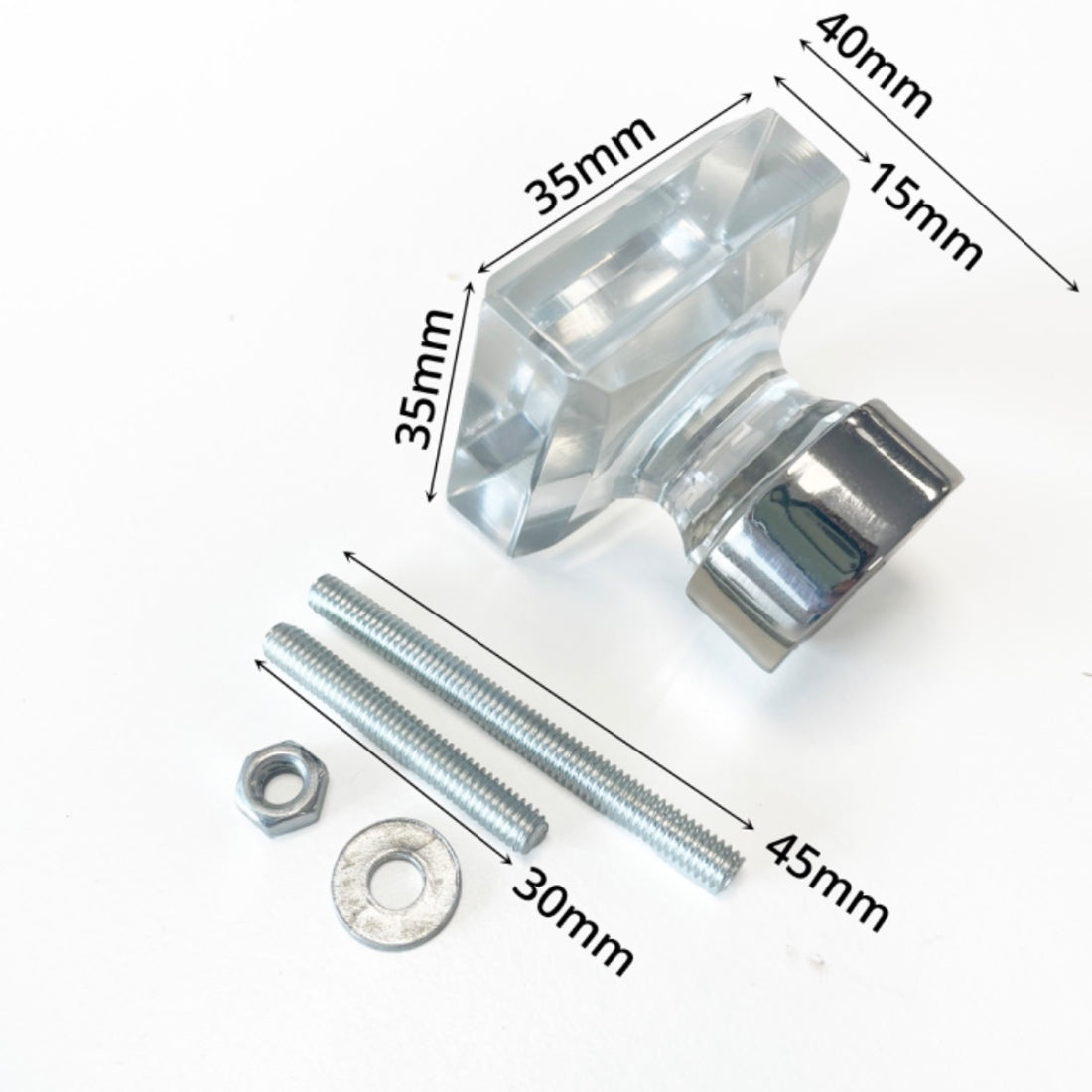 Jones Margot Square Glass Cabinet Knobs - Nickel 35mm