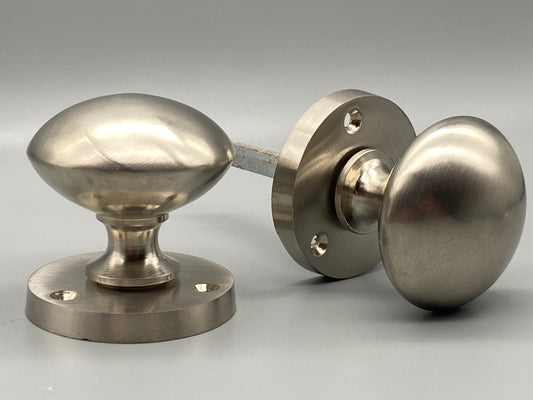 Pair of Brushed Silver Victorian Mortice Set - 60mm Knobs