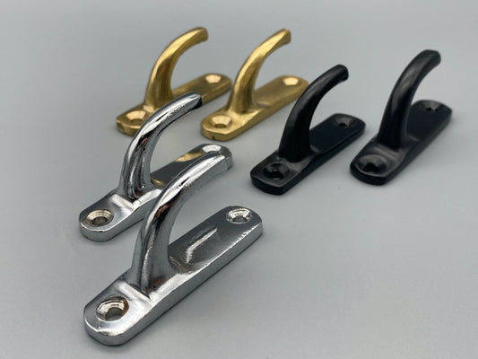 Pair of Modern Minimalist Wall Hooks - Curtain Tie Back Hooks Brass - Black - Chrome