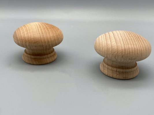 Natural Beech Knobs - Various Sizes 25mm to 50mm - Unlacquered - Pre Drilled