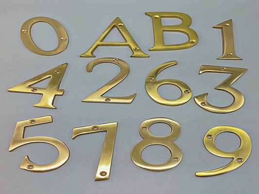 Brass Numerals - Solid Brass Door Numbers - 75mm (4" inch) - Polished Finish