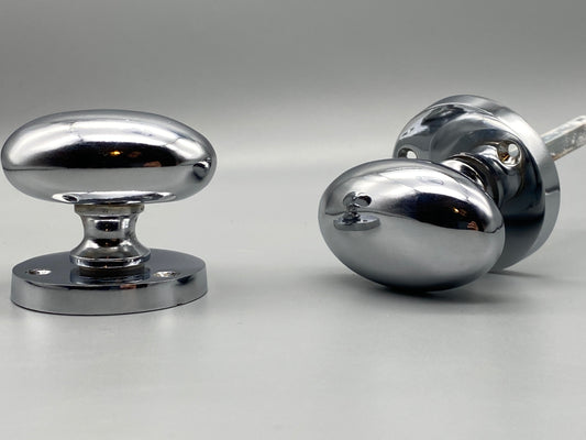 Oval Chrome Victorian Mortice Set - 65mm Knobs