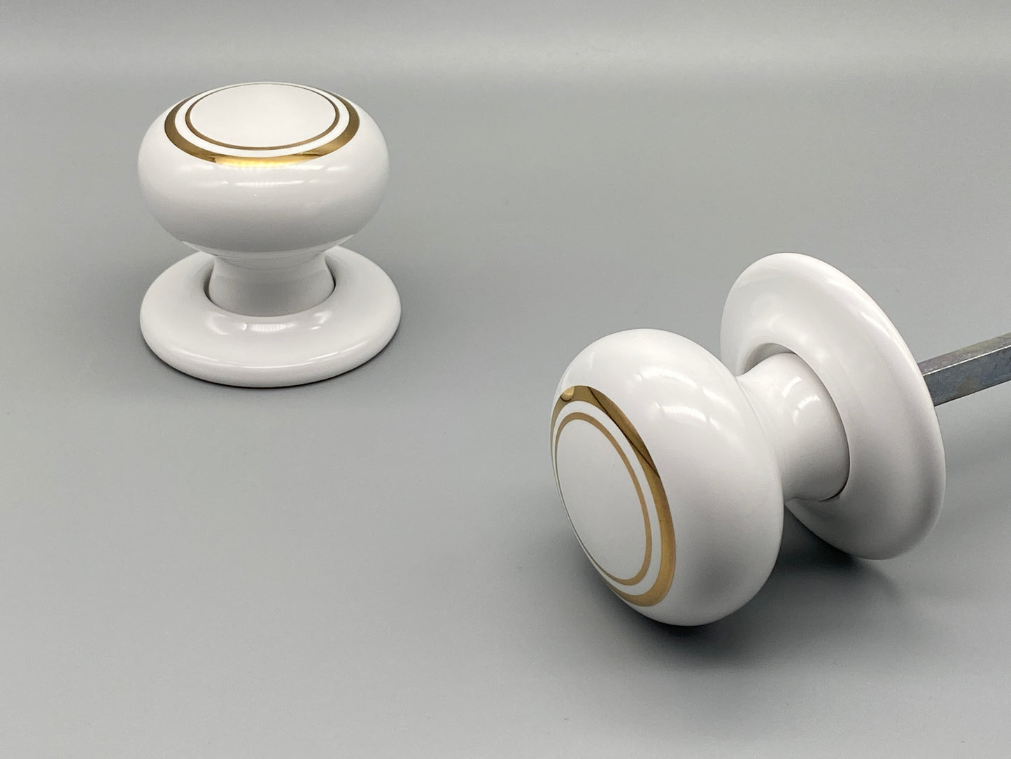 Heavy Ceramic White Mortice Set with Gold Accent - 60mm Knobs