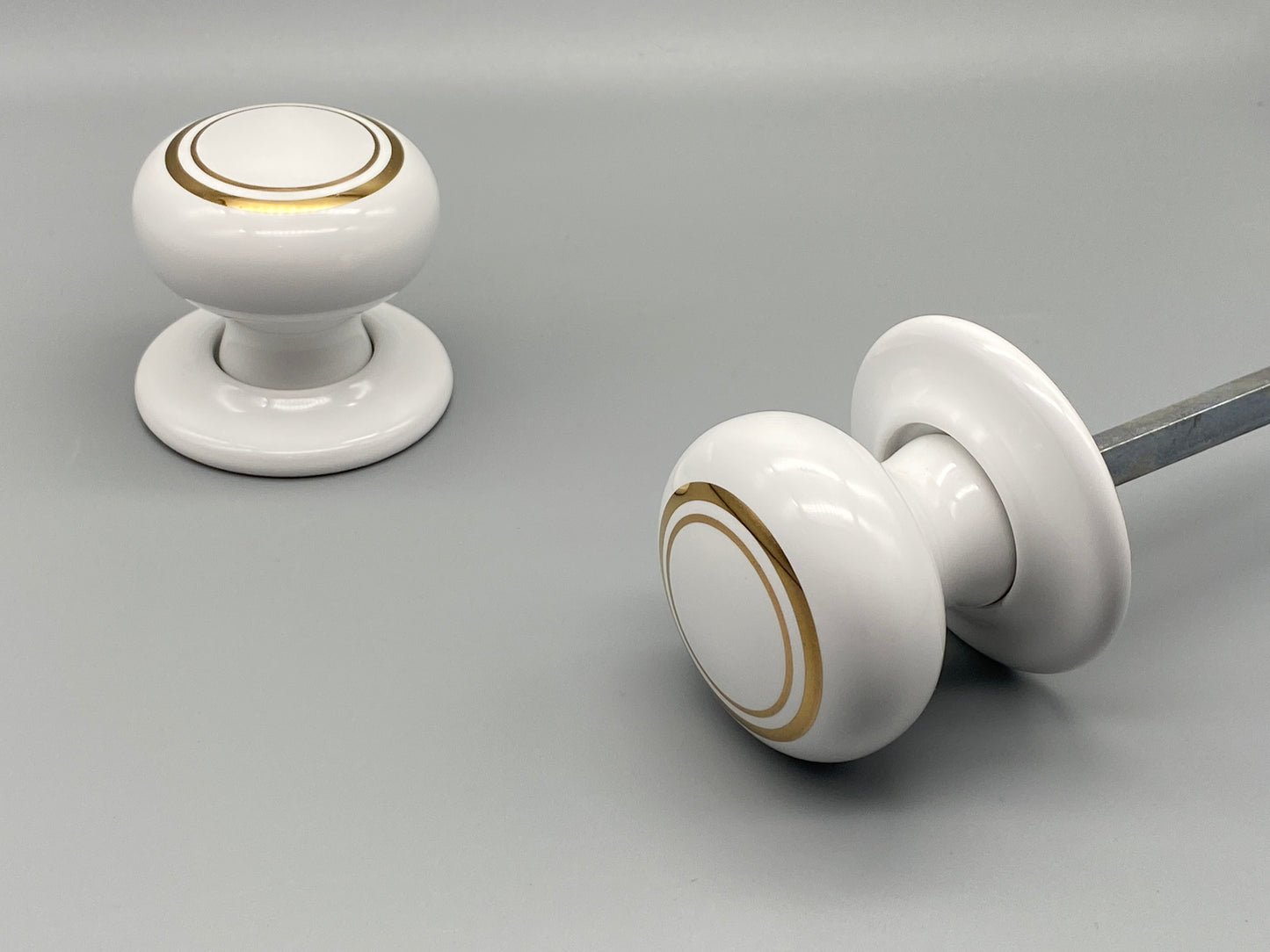 Heavy Ceramic White Mortice Set with Gold Accent - 60mm Knobs