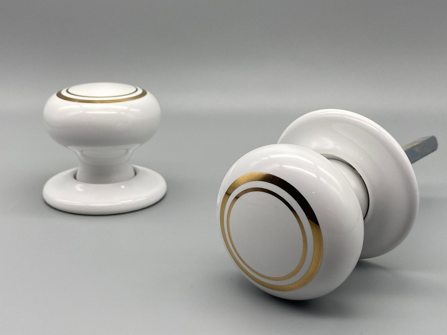 Heavy Ceramic White Mortice Set with Gold Accent - 60mm Knobs