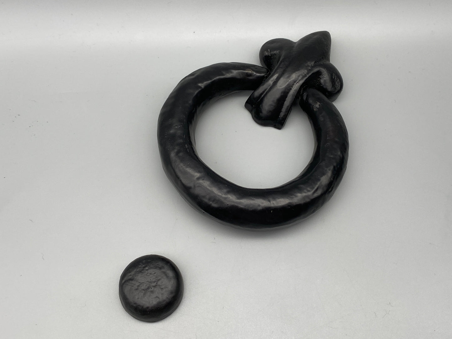 Forged Black Ring Door Knocker - with Knocking Stud - Heavy