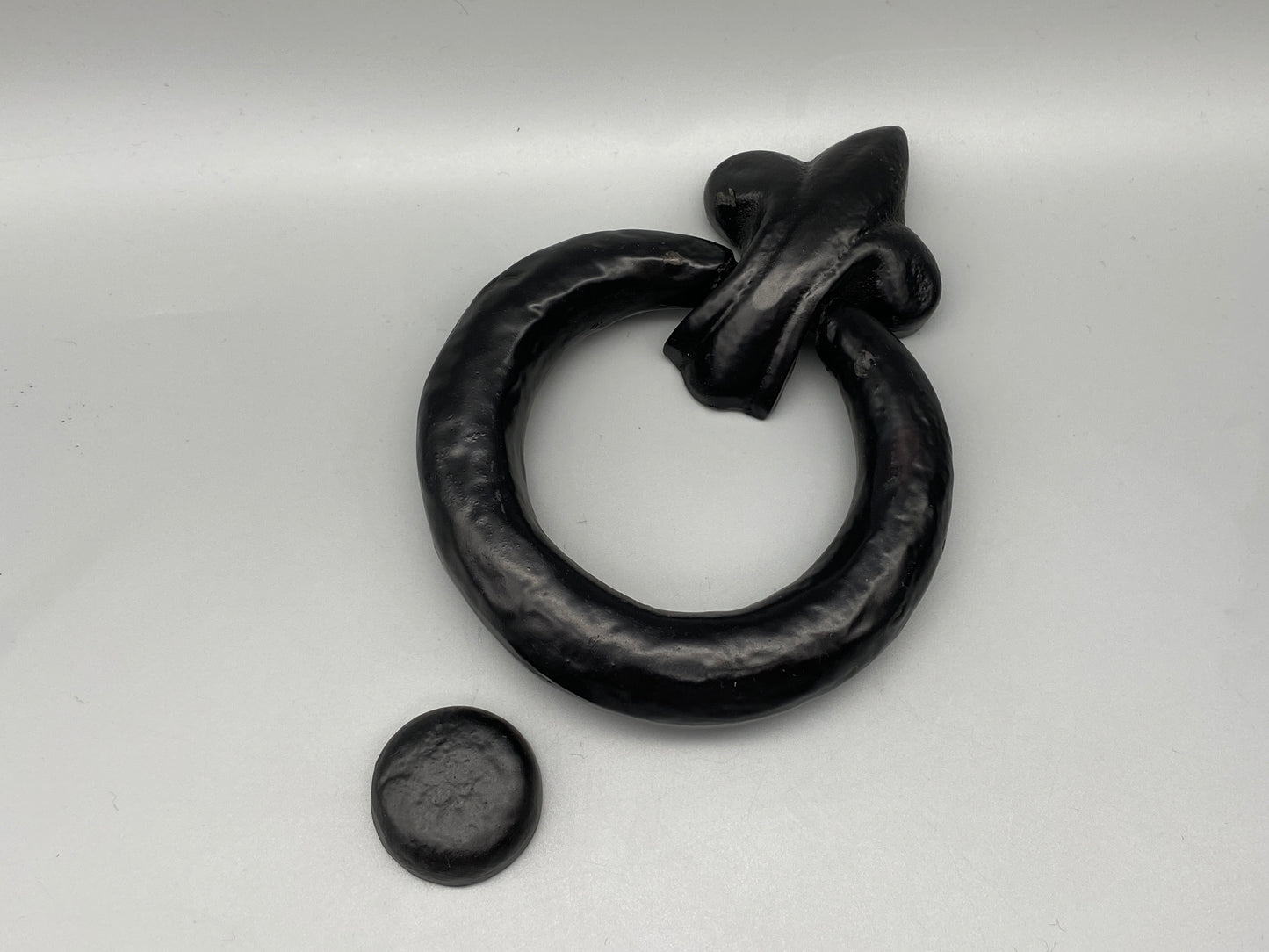 Forged Black Ring Door Knocker - with Knocking Stud - Heavy