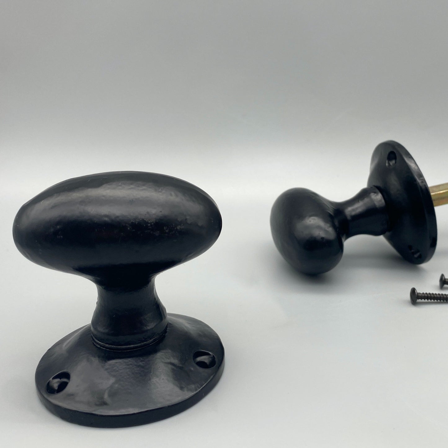 Black Forged Oval Black Antique Mortice Knobs - Complete Set - 55mm