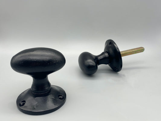 Black Forged Oval Black Antique Mortice Knobs - Complete Set - 55mm