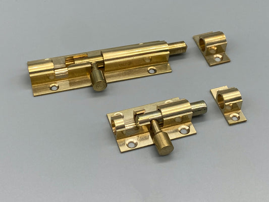 Solid Polished Brass Door Bolt - 38mm to 150mm