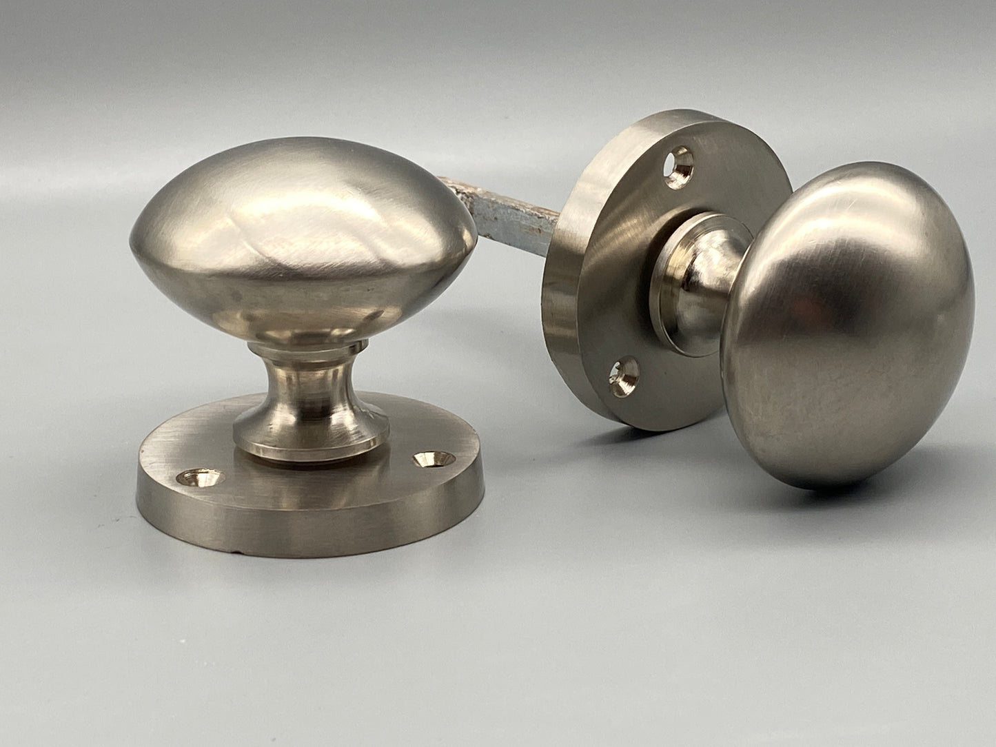 Pair of Brushed Silver Victorian Mortice Set - 60mm Knobs