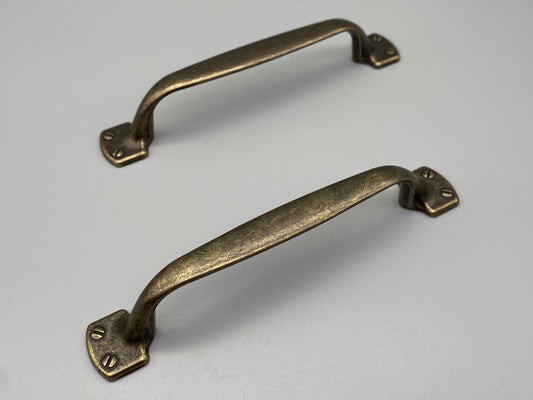 Pair of Solid Antiqued Brass Handles - 96mm - with Bolts - Pack of 1