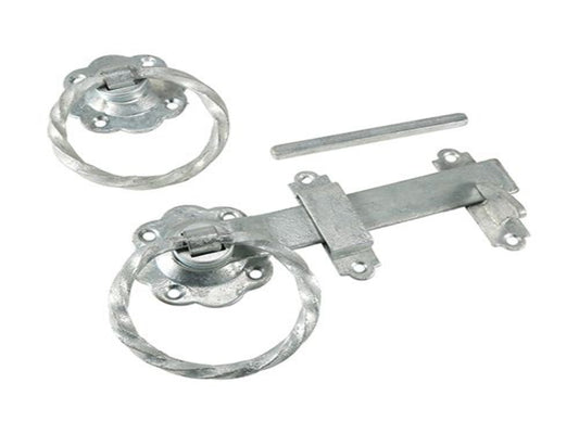 Twisted Silver Cottage Ring Gate Latch Galvanised 150mm (6" inch)